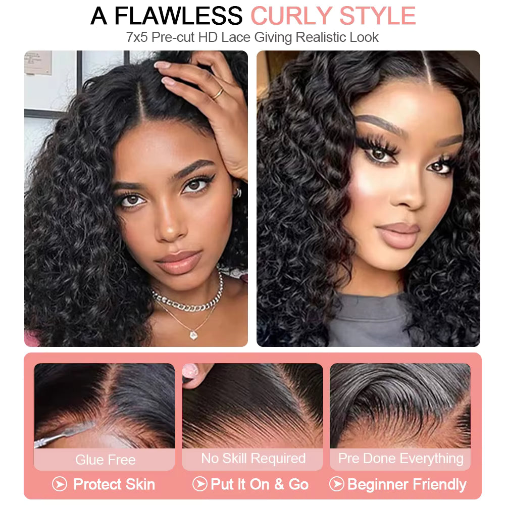 Water Curly Short Bob Wig | Brazilian Human Hair | HD Lace Frontal Wig