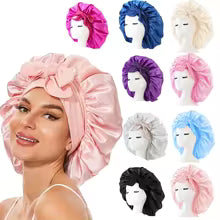Satin Silk Sleep Bonnet – Adjustable Tie Band Hair Bonnet for Women & Men