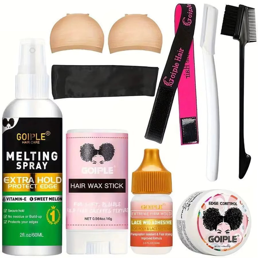 GOIPLE Wig Styling Kit — Lace Wig Bonding Glue, Edge Control Gel & Finishing Wax Stick
