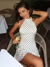 Polka Dot Elegant Off Shoulder Halter Mini Dress – Y2K Club Party Dress