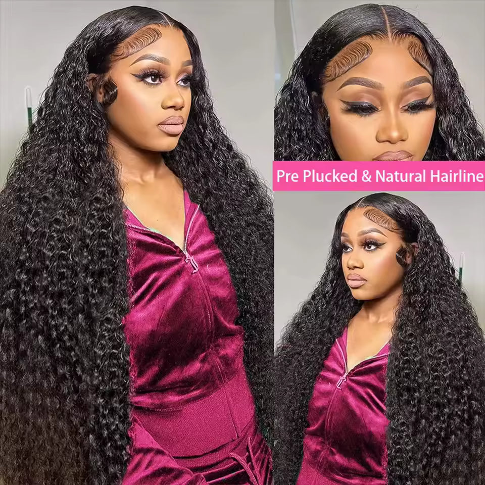 13x6 Glueless 250 Density Brazilian Deep Wave Curly HD Lace Frontal Human Hair Wig For Women Preplucked Water Wig