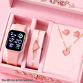 6-Piece Fashion Electronic Watch & Jewelry Set — Necklace, Earrings & Ring for Teens