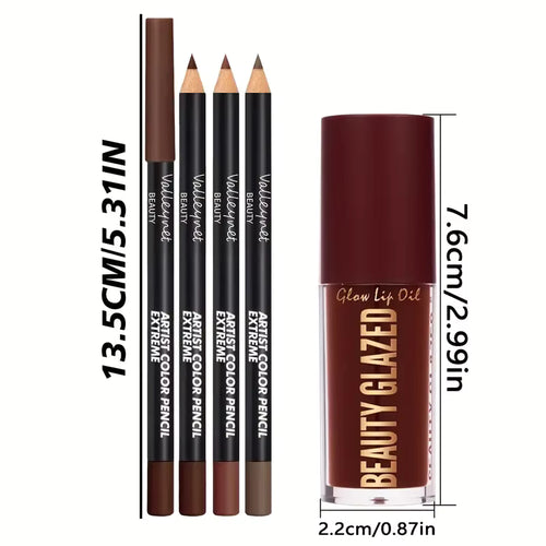 4pcs Lip Kit Set – 3 Lip Liners + 1 Lip Glaze