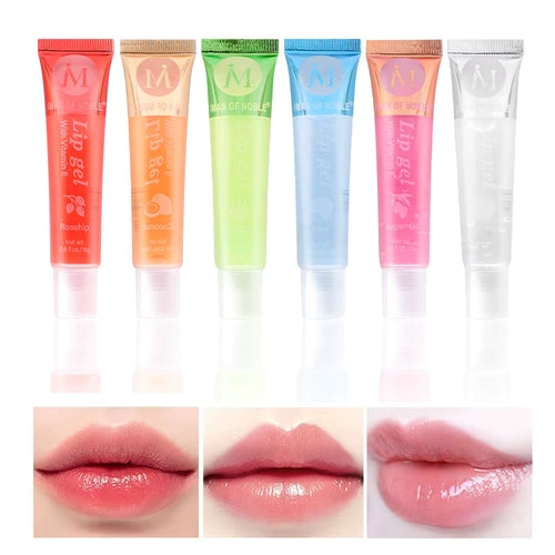 6Pcs Fruity Flavor Watery Glossy Lip Gloss Set – Hydrating Clear Lip Gel