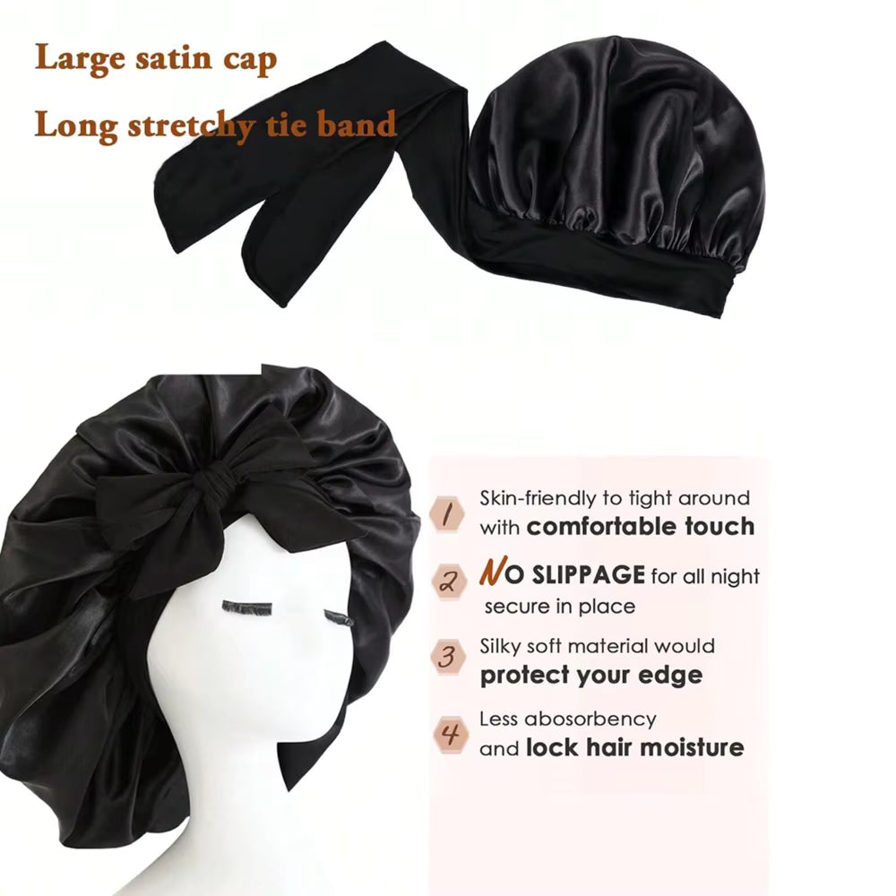 Satin Silk Sleep Bonnet – Adjustable Tie Band Hair Bonnet for Women & Men