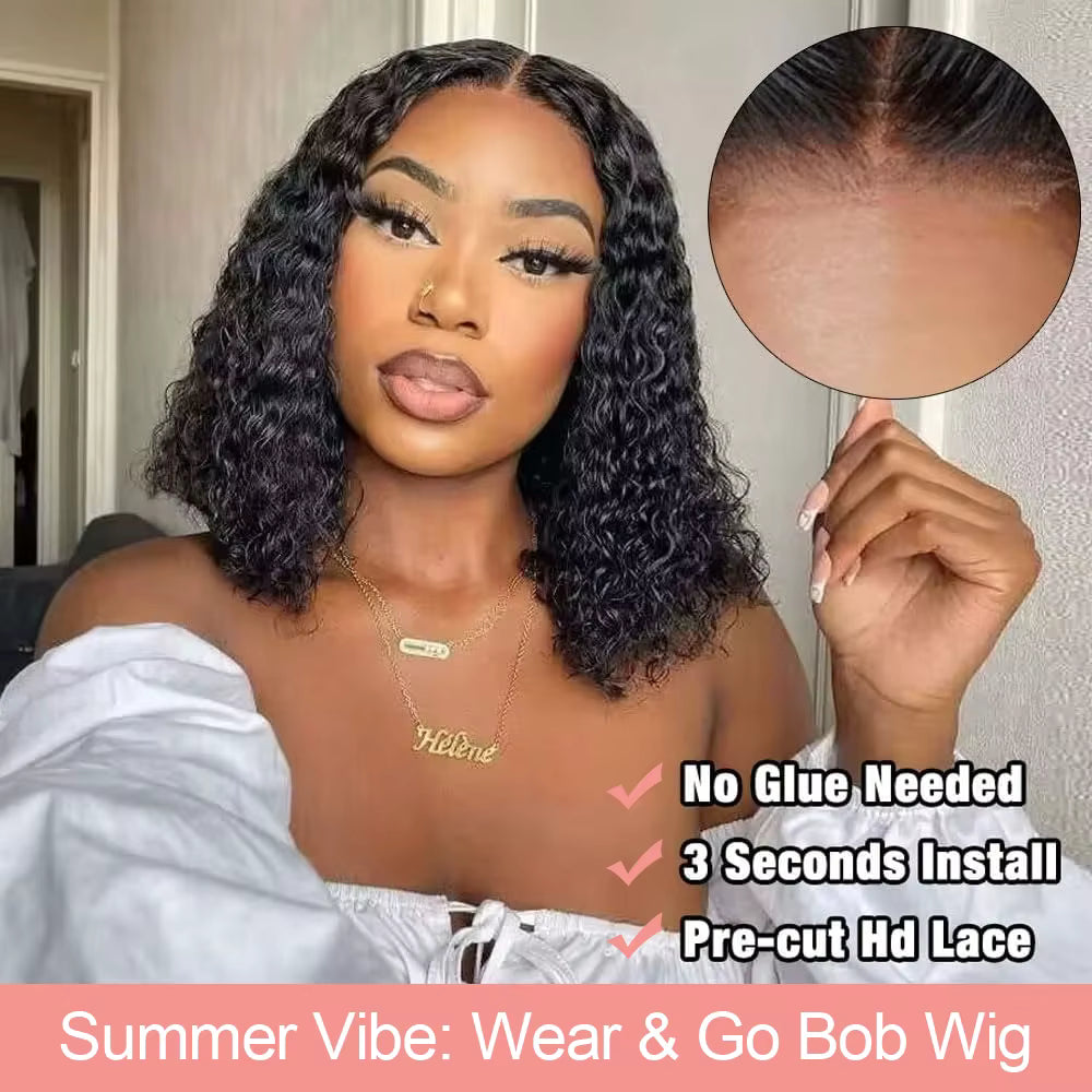Water Curly Short Bob Wig | Brazilian Human Hair | HD Lace Frontal Wig