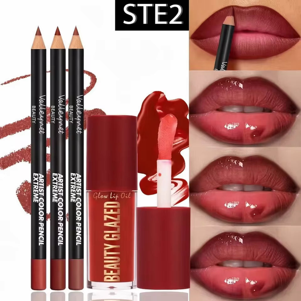 4pcs Lip Kit Set – 3 Lip Liners + 1 Lip Glaze