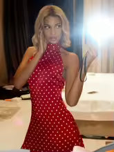 Polka Dot Elegant Off Shoulder Halter Mini Dress – Y2K Club Party Dress