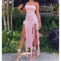 Women Strapless Sexy Floral Mini Dress – High Slit Backless Party Dress